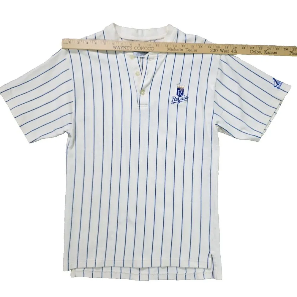 Vintage Kansas City Royals Shirt Men's M White MLB Logo Athletic Pinstripe
